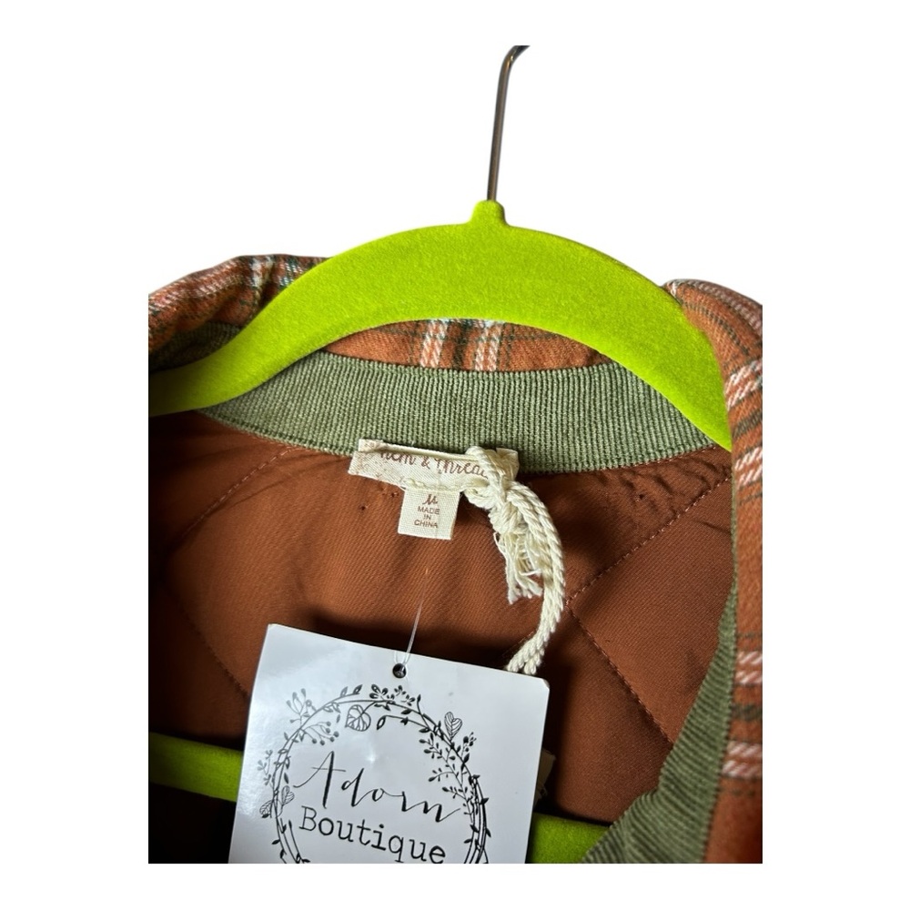 Hem & Thread Women's Rust Plaid Olive Quilted Jacket Oversized Medium - Picture 4 of 10